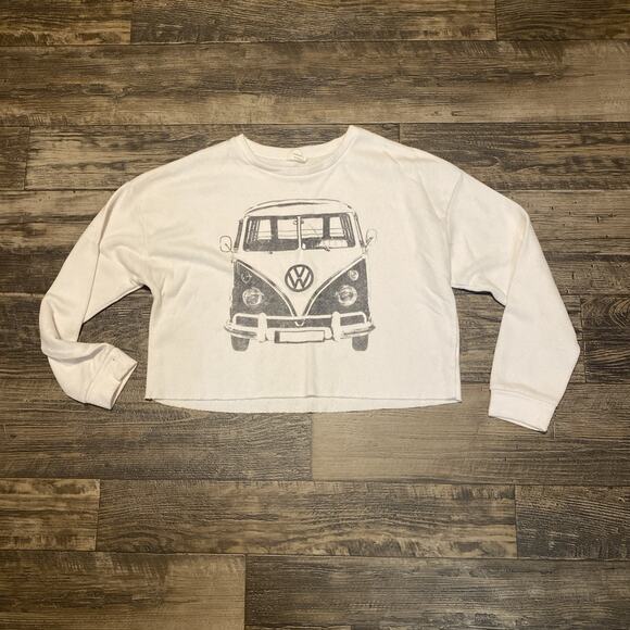 Volkswagen Bus Cropped Sweatshirt VW Van White Womens MEDIUM Crewneck - Picture 1 of 5